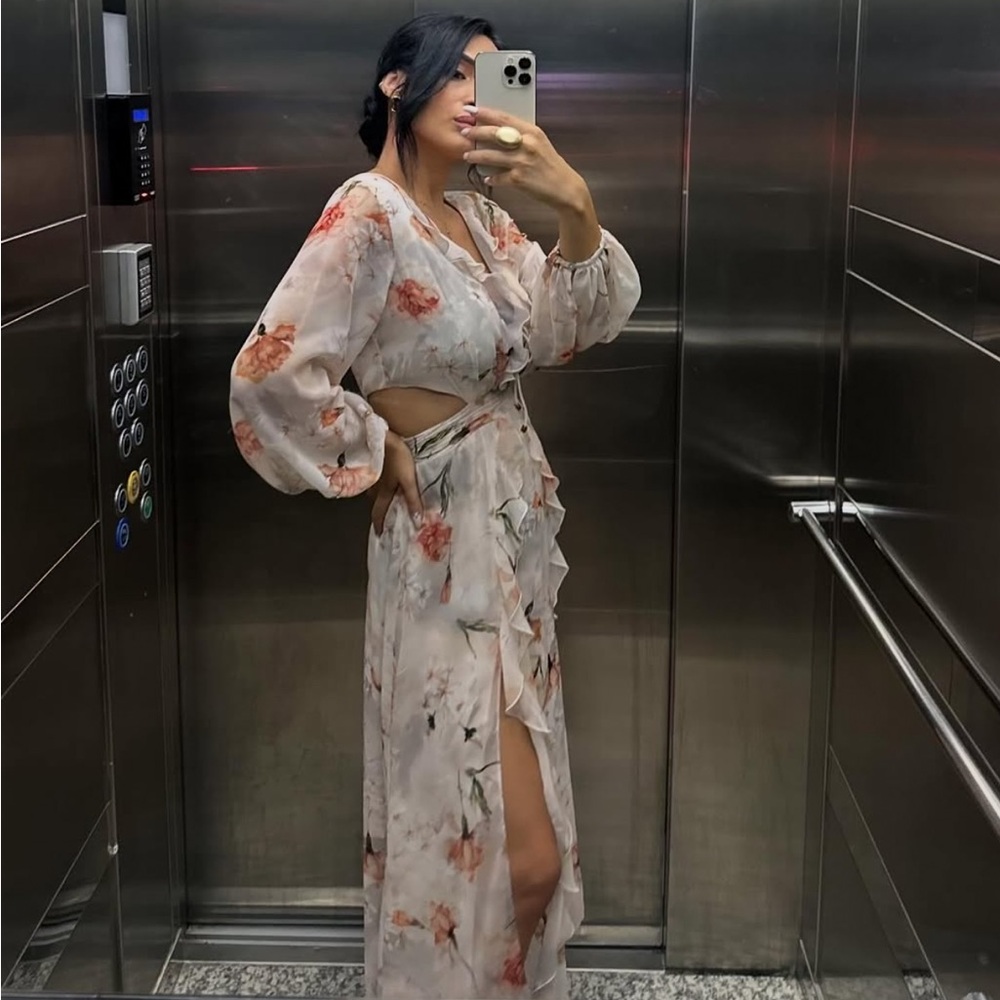 ZARA FLORAL CUTOUT RUFFLE DRESS - Picture 7 of 12